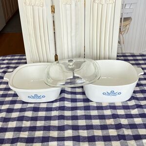 Vintage MCM 3 Piece Corning Ware Double Boiler Blue Cornflower 1960-69, Rare